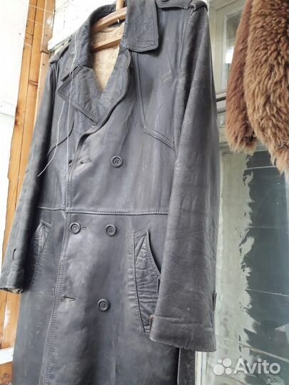 Антиквариат. Кожанный плащ мужской длинный с мехом