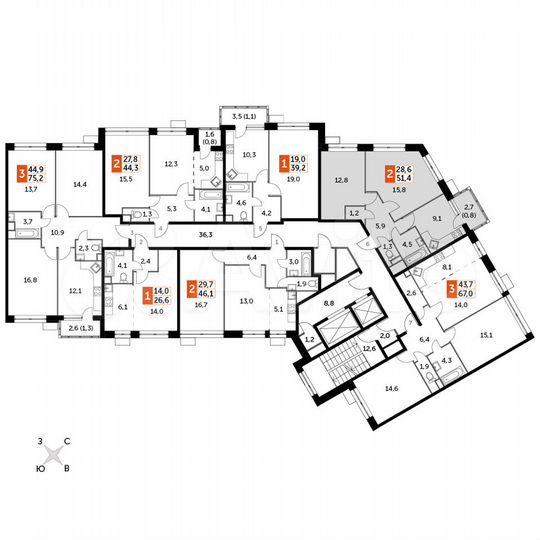 2-к. квартира, 51,4 м², 2/22 эт.