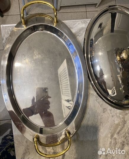 Блюдо овальное с крышкой Евро из пищевой стали с т