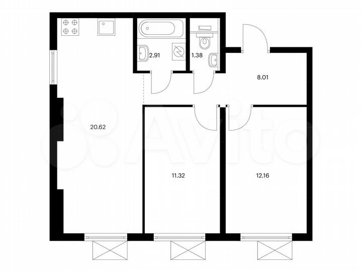 2-к. квартира, 56,4 м², 9/9 эт.