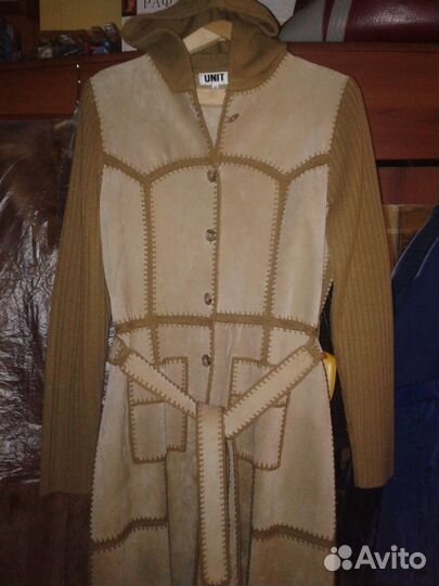 Кожаный плащ (р.44) с капюшоном unit на лёгкую осе