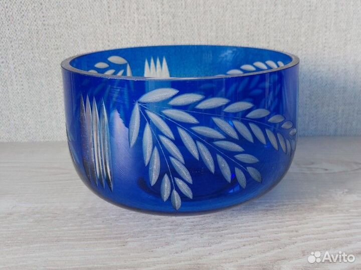 Ваза конфетница синий хрусталь СССР