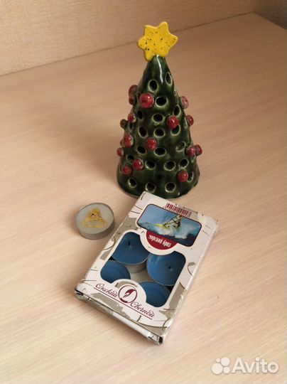 Подсвечник глиняный ёлочка рождественский + свечи