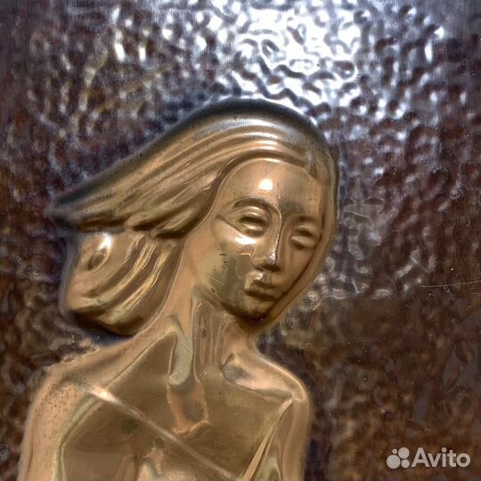 Советское Медное Панно Девушка Чеканка СССР Ретро