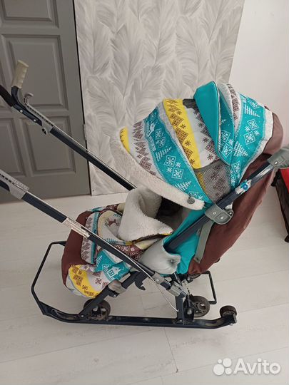 Детские санки коляска с колесами бу