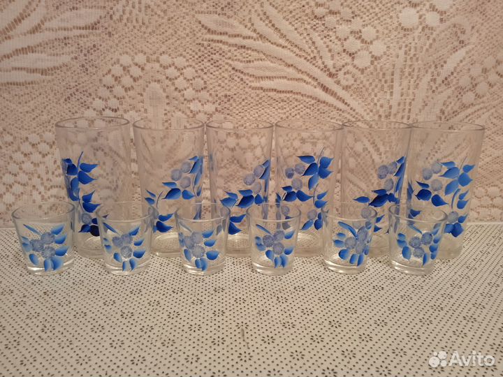 Набор стаканов и стопок с узором,12шт,новый,торг