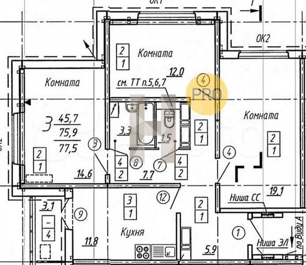 3-к. квартира, 77,5 м², 15/17 эт.