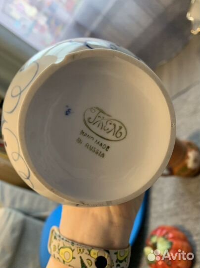 Ваза винтаж СССР фарфор гжель с цветами кувшин