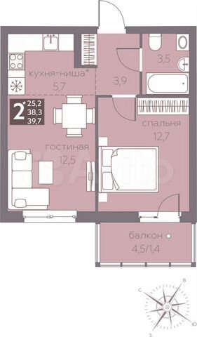 2-к. квартира, 39,7 м², 10/16 эт.