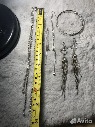 Вечерние длинные серьги кольца сердечки набор 4 шт