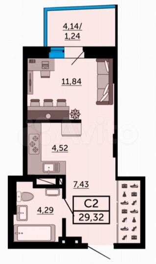 Квартира-студия, 29,1 м², 24/25 эт.