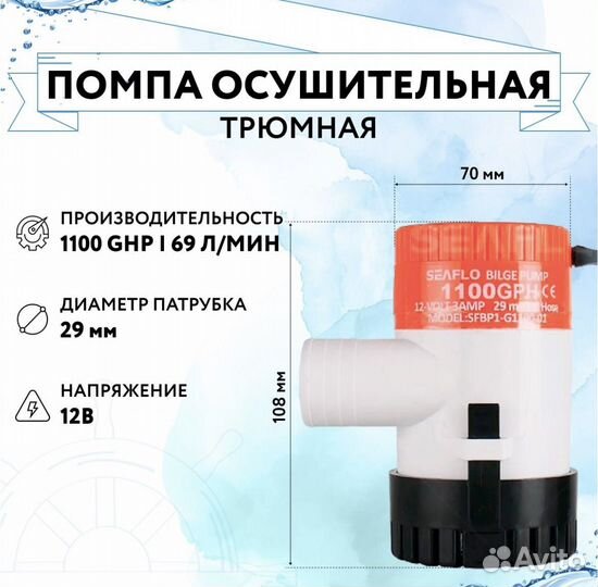 Помпа SeaFlo 1100 gph (новая)