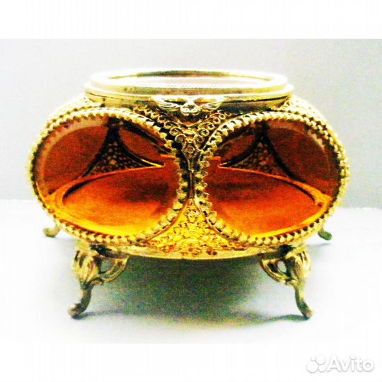 Шкатулка Старинная Цветное Стекло Позолота 24К США