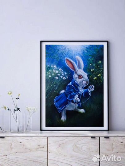 Белый кролик. Картина маслом