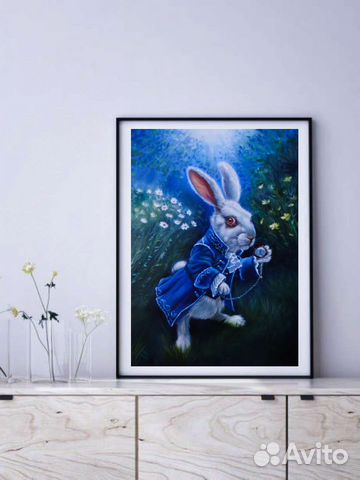 Белый кролик. Картина маслом