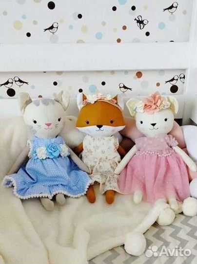 Мягкая игрушка тильда мишка лисичка котик