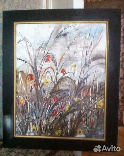 Картина маслом винтаж Пейзаж с цветами