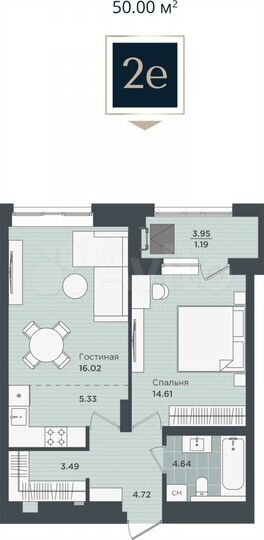 2-к. квартира, 50 м², 7/24 эт.