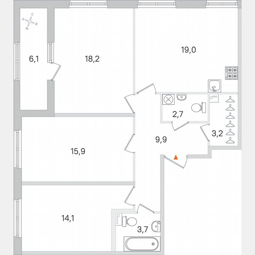 3-к. квартира, 89,8 м², 1/4 эт.