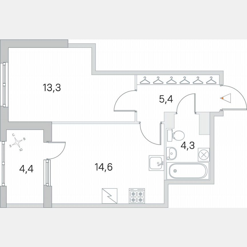 1-к. квартира, 41,6 м², 3/5 эт.