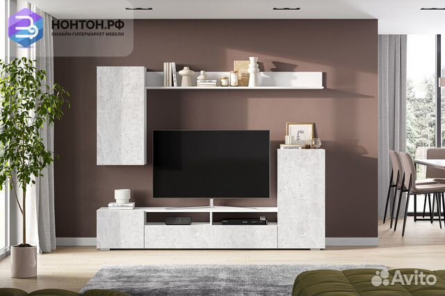 Гостиная Берн белый / цемент светлый