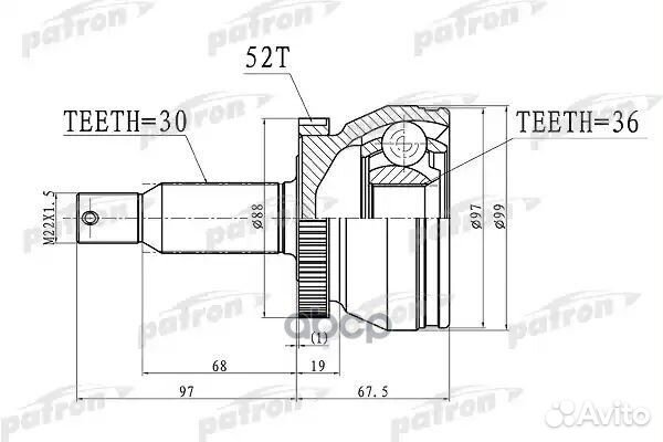 ШРУС наружн A:30, B:36, D:99, ABS:52 Hyundai: