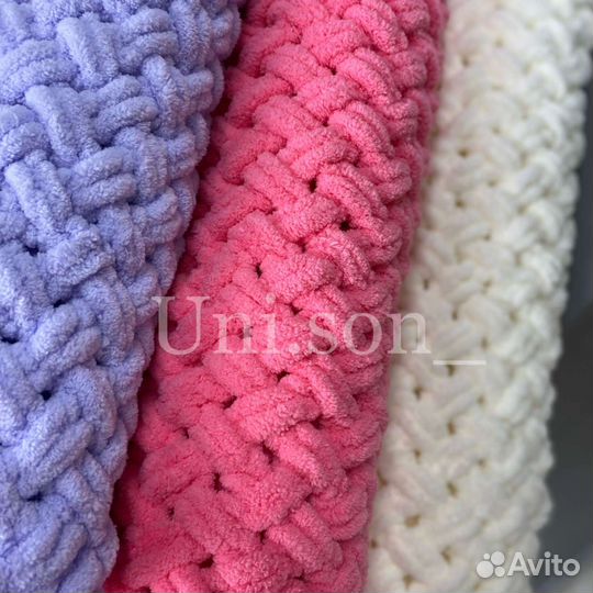 Плюшевый вязанный плед ручной работы