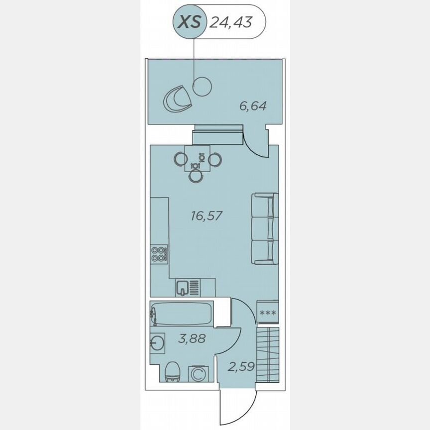 Квартира-студия, 24,4 м², 9/12 эт.