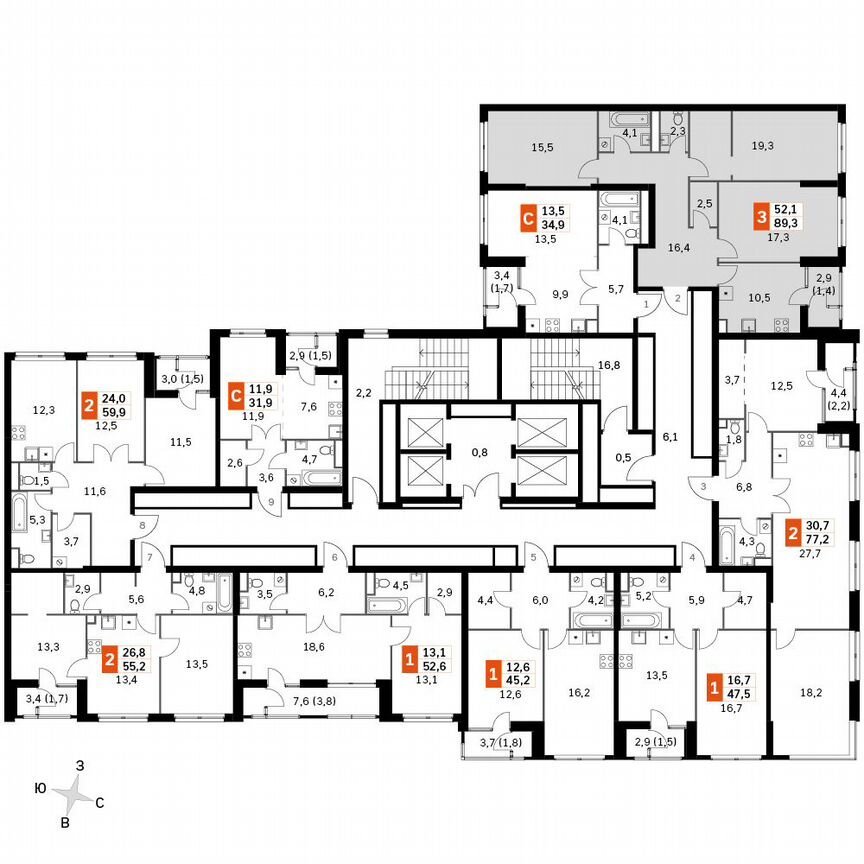 3-к. квартира, 89,3 м², 4/4 эт.