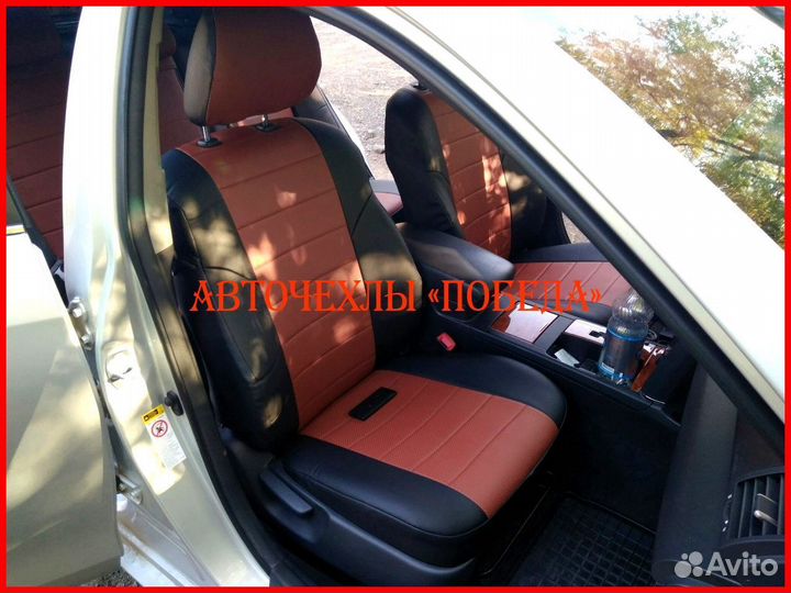 Чехлы Toyota Camry v40 из экокожи чёрно-коричневые