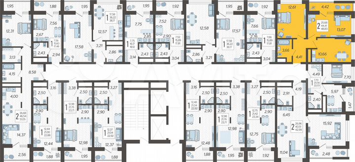 2-к. квартира, 48,8 м², 8/19 эт.