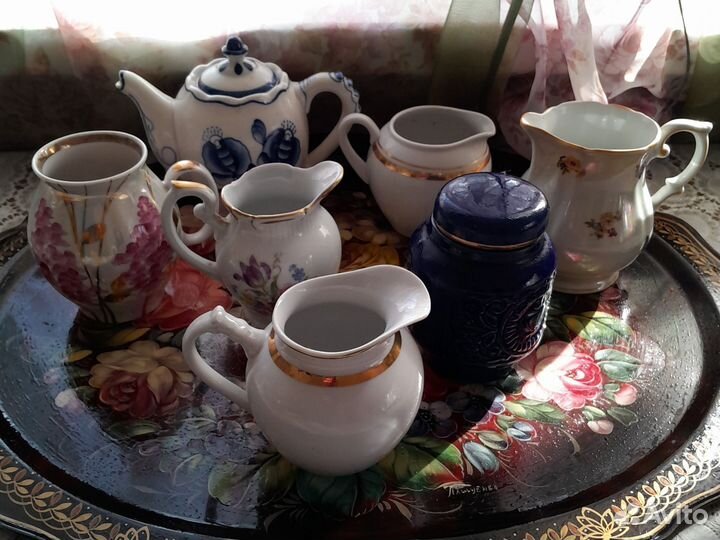 Молочник сливочник,чайник Гжель,чайница,ссср