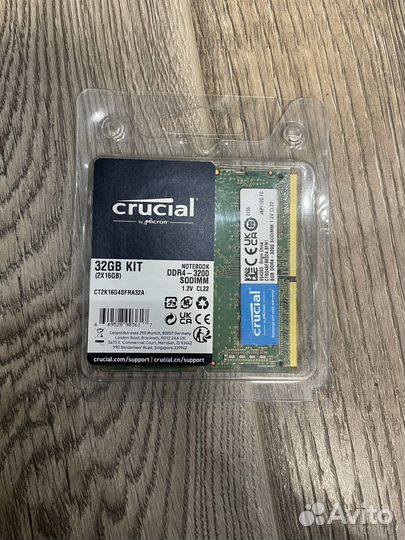 Оперативная память Crucial 8x2гб DDR4 3200 мгц