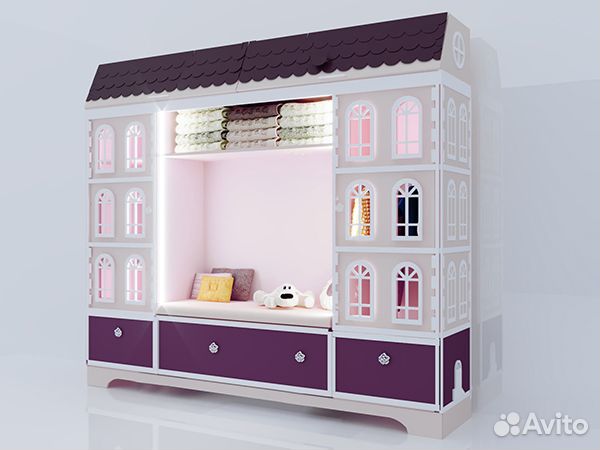 Шкаф в детскую брио домик с окошками К-11