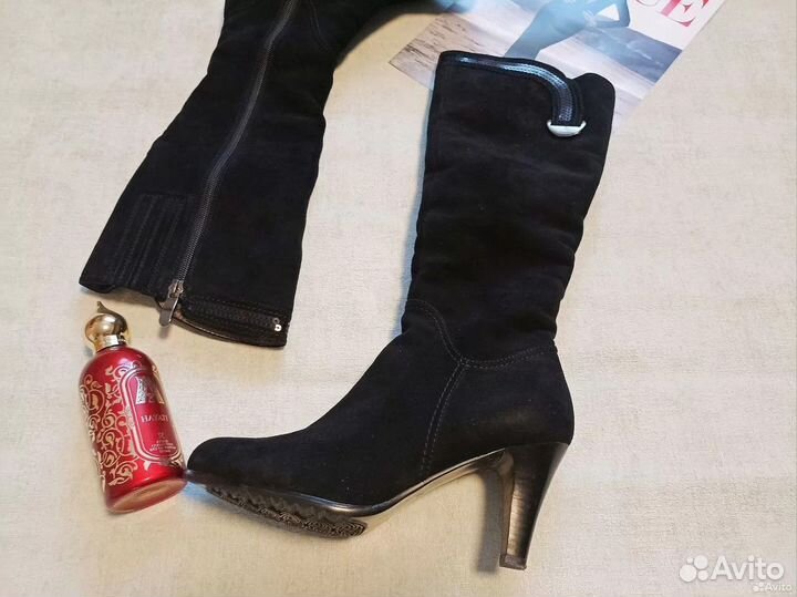 Сапоги зимние женские 37 замшевые на каблуке