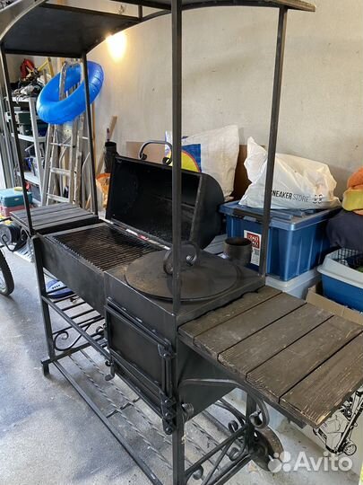 Мангал с печью под казан и крышей