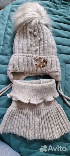 Комплект шапка, шарф 3-9 месяцев