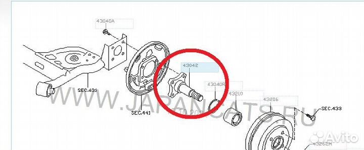 Цапфа (ось) задней ступицы Nissan Note, MIcra