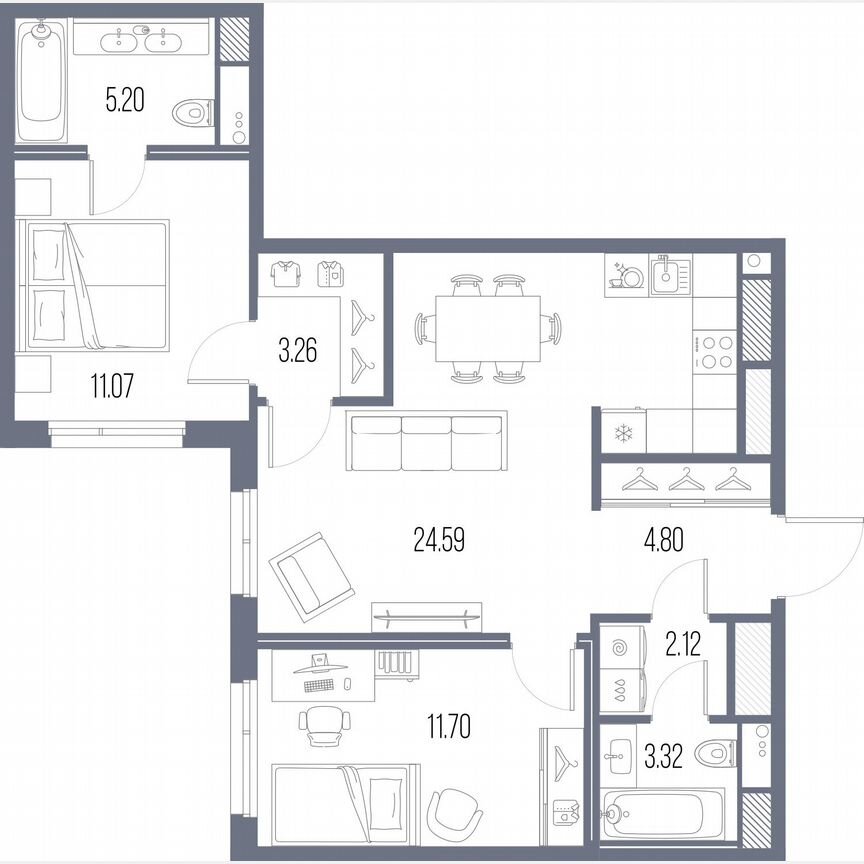 2-к. квартира, 66,1 м², 2/10 эт.