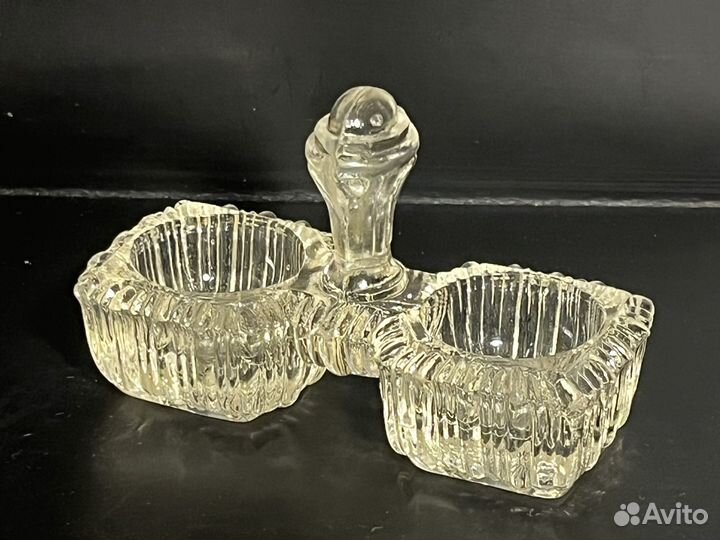 Солонки двойные старинные, стекло