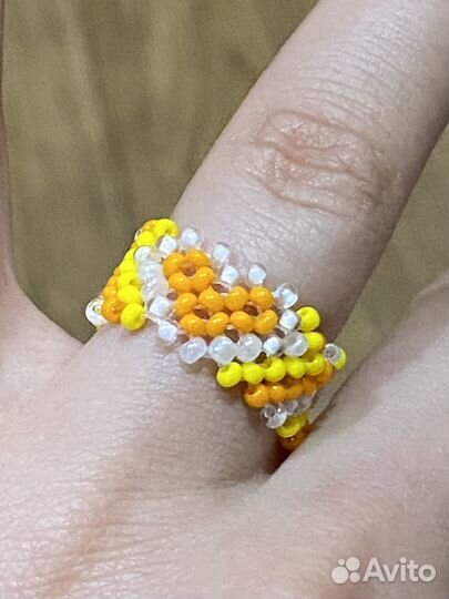 Кольцо из бисера сердце