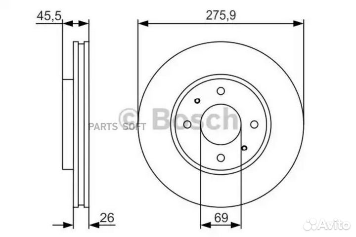 Bosch 0986479R94 Диск торм. пер.вент.276x26 4 отв