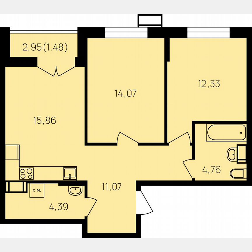2-к. квартира, 65,6 м², 11/19 эт.