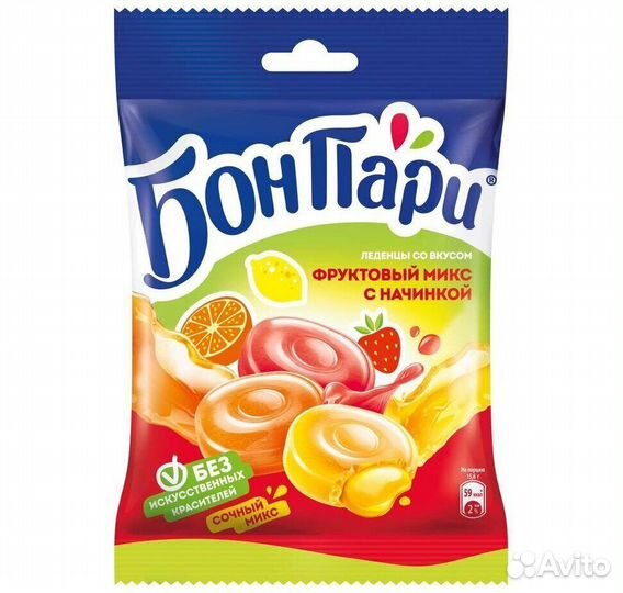 Леденцы Бон Пари с фруктовой начинкой Ассорти 75 г
