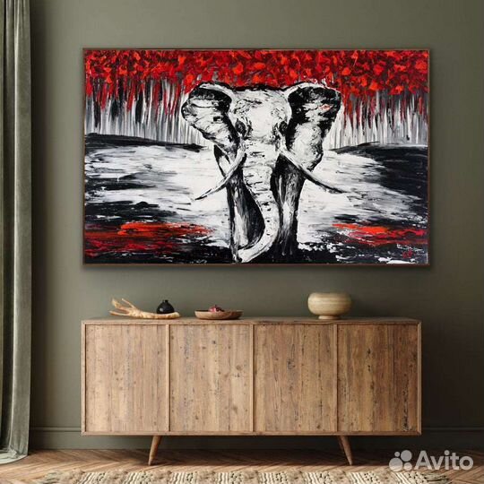 Картина маслом слон на прогулке