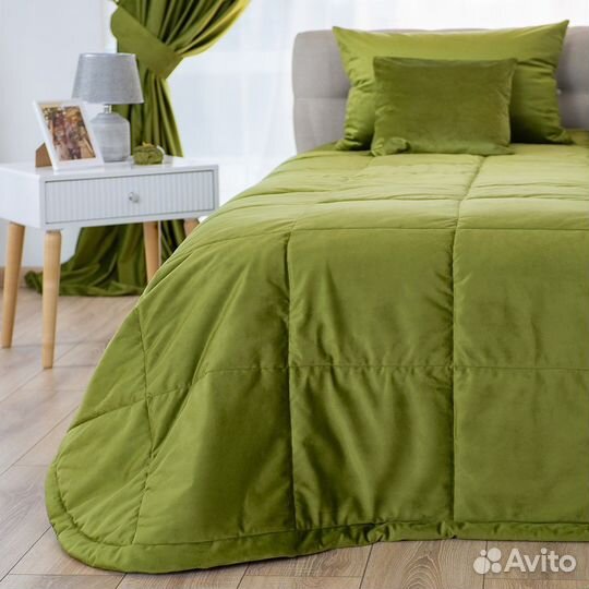 Бархатное покрывало Беллиссимо цитрон на диван