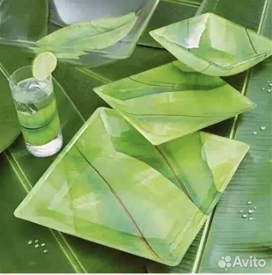 Тарелки квадратные зеленые Luminarc