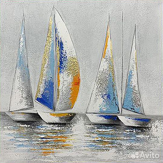 Яркая картина маслом на холсте парусники