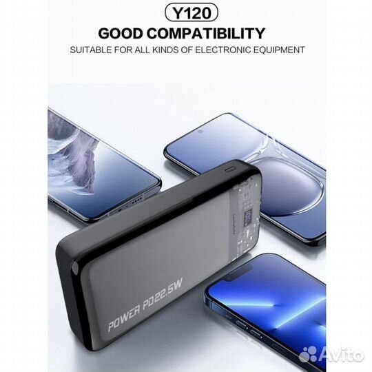 Power bank WUW Y120 20000mAh PD 22W LED/display BK