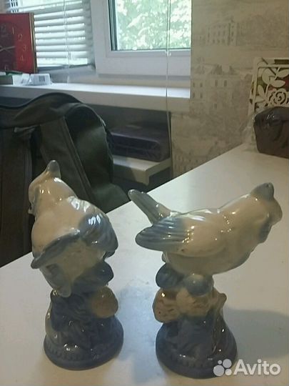 Фарфоровая статуэтка СССР синица гжель